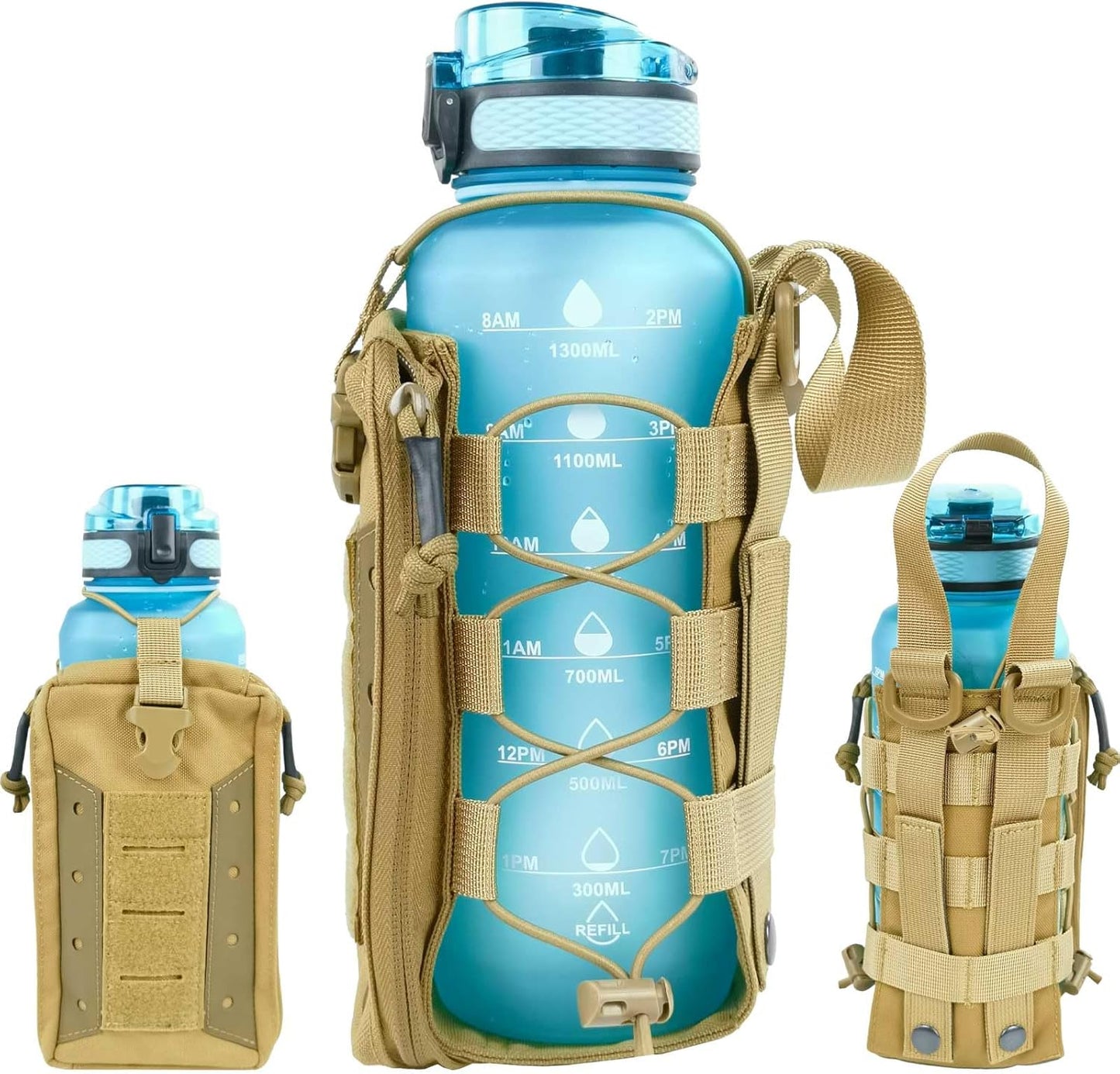 WICKTICK Molle Water Bottle Holder Pouch 16 24 32 40 64 oz - Multi-Purpose Tactical Fuel Bottle Bag, Adjustable Size for Outdoor Activities, Adapted to Backpack/Vest/Belt