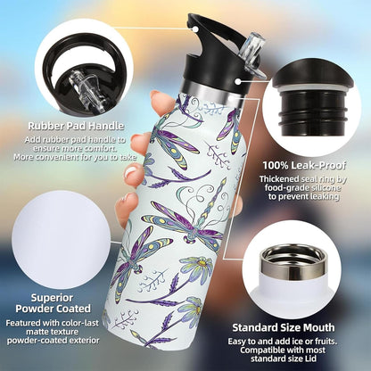 Pickleball Sport Water Bottle with Straw, Vacuum Insulated Stainless Steel Thermal Drinking Travel Mug Cups For Gym Fitness Camping-20oz/600ml