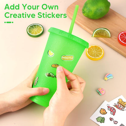 24 Pack Plastic Tumblers with Lids and Straw, Reusable Cups with Lids and Straws Colorful Cups for Cold Drink Iced Coffee, Plastic Tumbler Bulk for Party Birthday Gifts (24 oz, Stylish Colors)