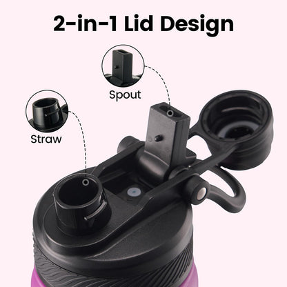 Fijinhom 18 oz Insulated Water Bottle, 2-in-1 Straw and Spout Lid Stainless Steel Thermos, Leak-Proof, Double Wall Vacuum Flask, Keep Cold 24H for Outdoor, Sports, Travel, School (Black)