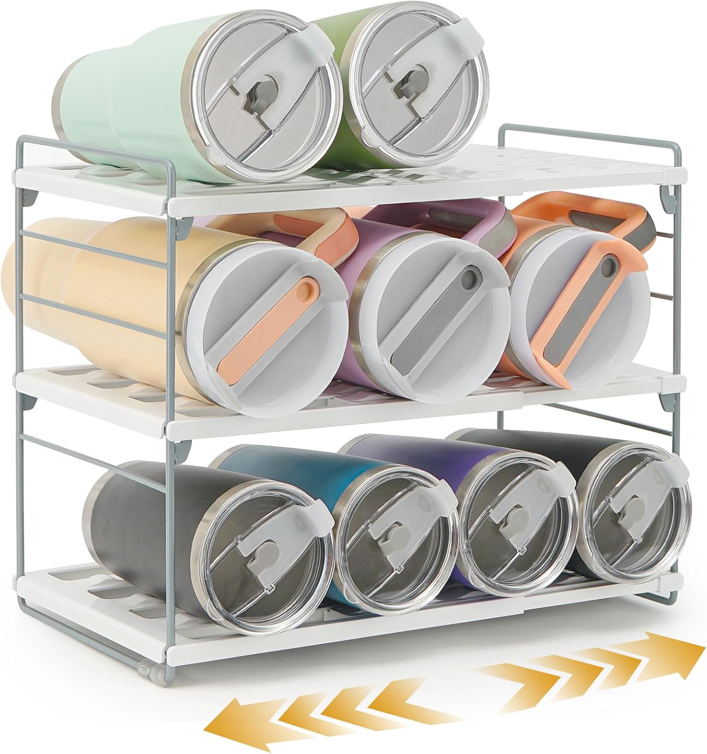 Cirhy Adjustable Water Bottle Organizer Holder for Cabinet, 3-Tier Expandable Water Bottle Storage Rack for Tumblers, Travel Mugs, and Cups – Kitchen Pantry Organization and Storage for Stanley Cups
