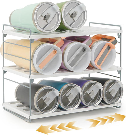 Cirhy Adjustable Water Bottle Organizer Holder for Cabinet, 3-Tier Expandable Water Bottle Storage Rack for Tumblers, Travel Mugs, and Cups – Kitchen Pantry Organization and Storage for Stanley Cups