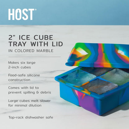 Host Ice Cube Tray, Makes Four 5-Inch Long Cubes, Durable Silicone Trays with Easy Release Design, Perfect for Water Bottles and Highball Glasses, Home Bar Accessories, Set of 1, Marble