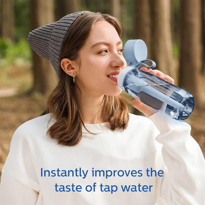 PHILIPS Filtered Water Bottle, BPA-Free Tritan Plastic Water Bottles, Replaces 450 Plastic Water Bottle with Reusable GoZero Everyday Water Filter, Portable Filtering Bottle for Travel, 22 oz, Green