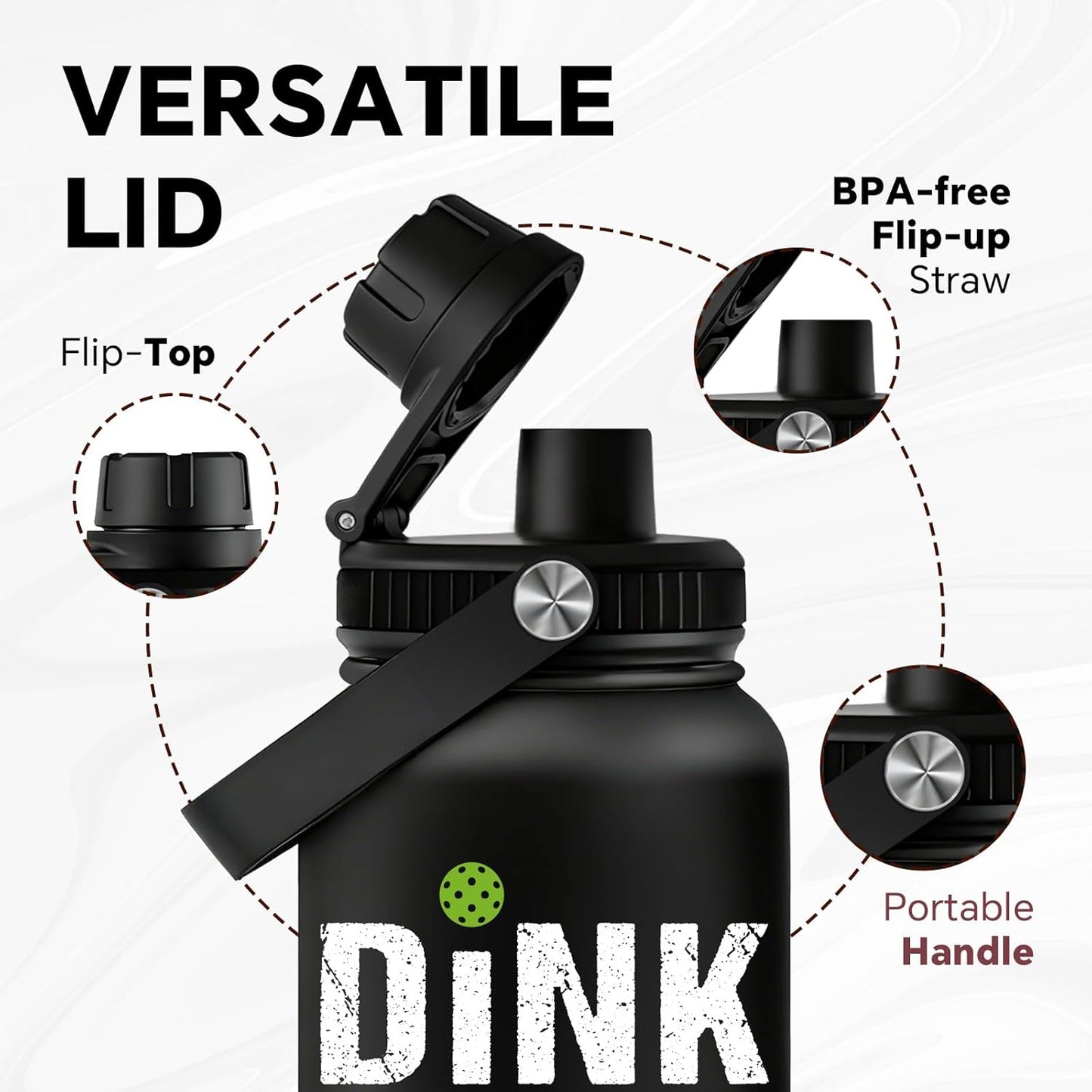 Fufandi Pickleball Gifts - Pickle Ball Dink Responsibly - Christmas, Birthday Gifts for Men, Women, Pickleball Lovers, Player Coach - Pickle Ball Water Bottle 32oz