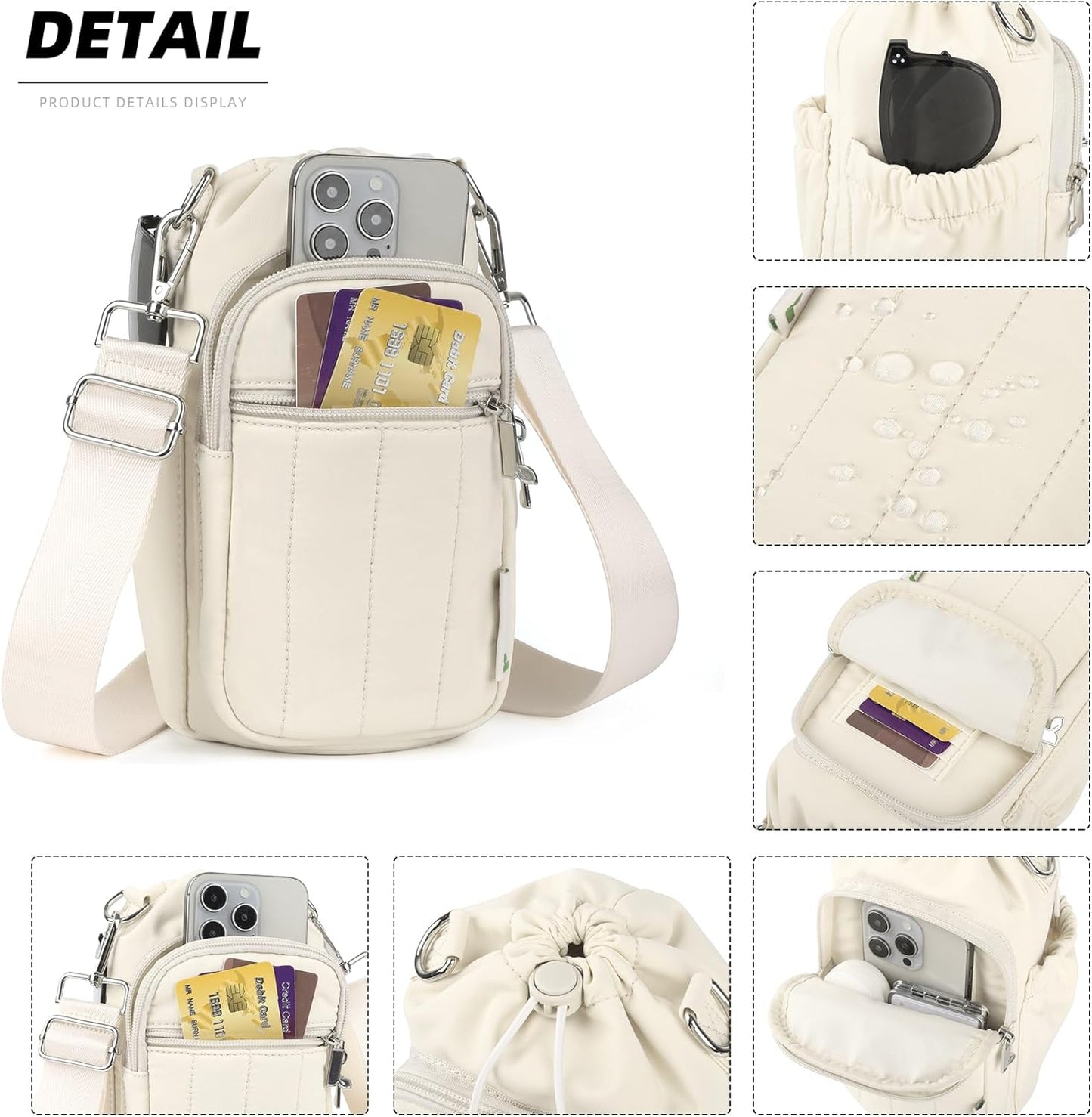 Rueesh Water Bottle Holder Bag with Adjustable Strap, Insulated Bottle Carrier Bag RFID Crossbody Sling Bag for Gym Walking