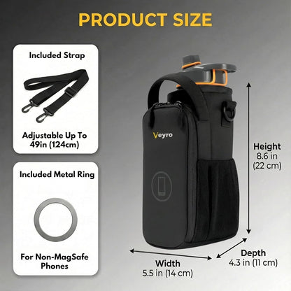 Veyro Magnetic Gym Bag with strong Magnetic Phone Holder - Gym water bottle bag holder for men and women - Compact Gym Crossbody Pouch - Compact Crossbody Pouch (Black)