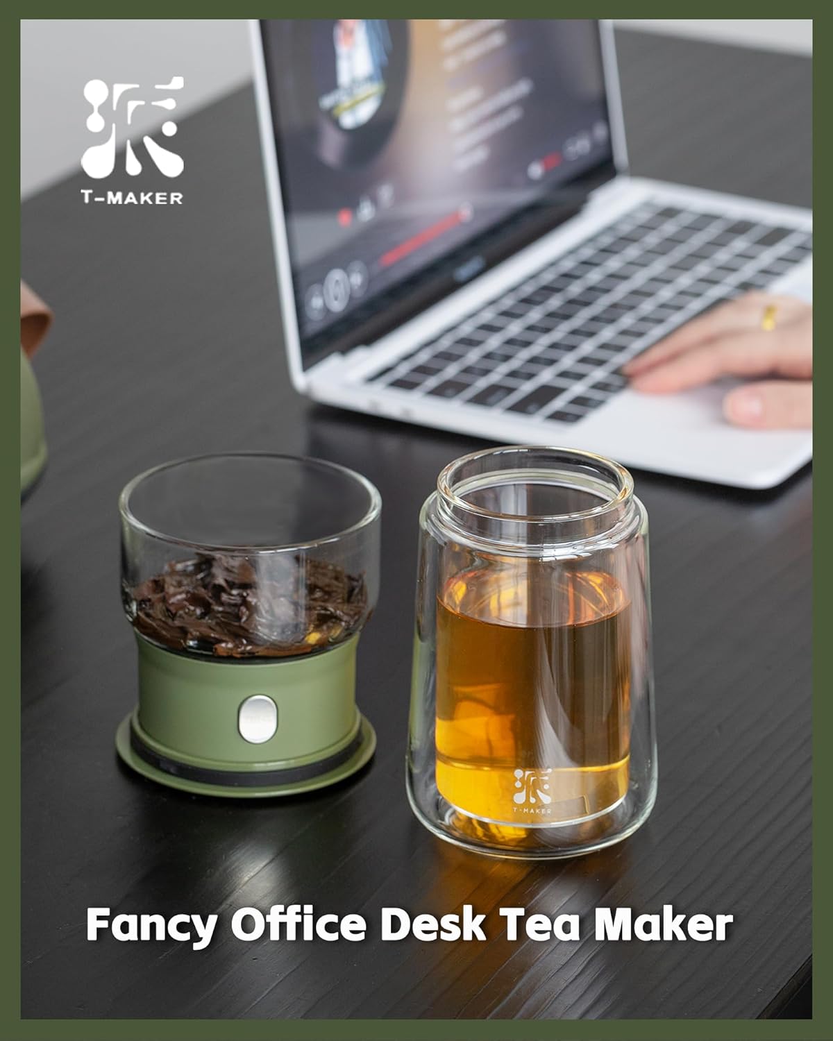 ZENS Modern Glass Infuser Teapot, One Touch Tea Maker for Loose Leaf Tea with Insulated Mug and Portable Case. Enchanted Pot Alternatives for Tea Lover Gifts