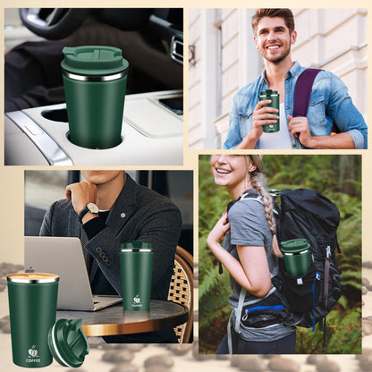 Insulated Travel Coffee Mug Reusable Coffee Tumbler Cup with Flip Lid Leak Proof Spill Proof for Office School Party Camping Hot and Cold Drink,Stainless Steel 17oz (Black)