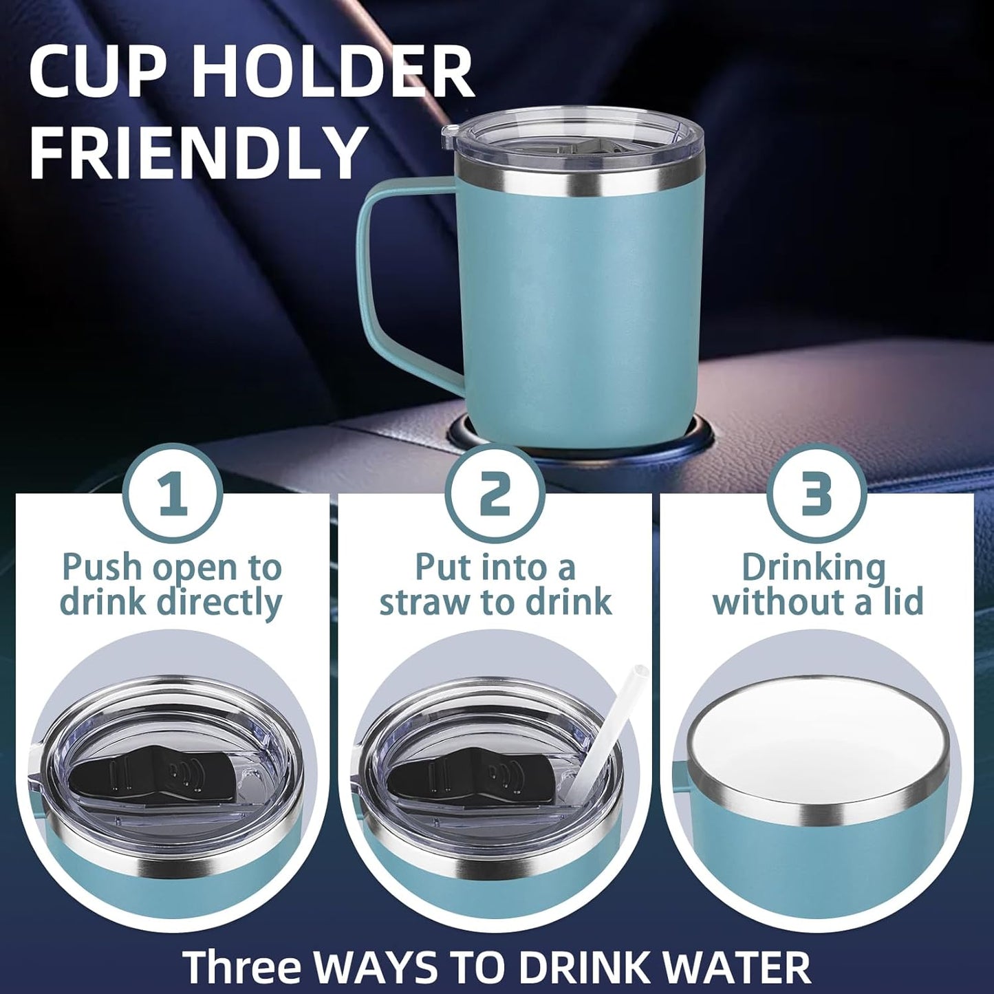 20 oz Insulated Coffee Mug with Ceramic Coating, Stainless Steel Travel Mug Tumbler with Handle Lid and Straw, Double Wall Leak-Proof Coffee Travel Mug Keeps Drink Hot and Cold (Black)