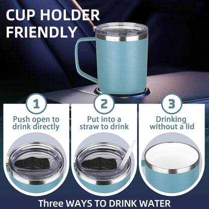 20 oz Insulated Coffee Mug with Ceramic Coating, Stainless Steel Travel Mug Tumbler with Handle Lid and Straw, Double Wall Leak-Proof Coffee Travel Mug Keeps Drink Hot and Cold (Black)