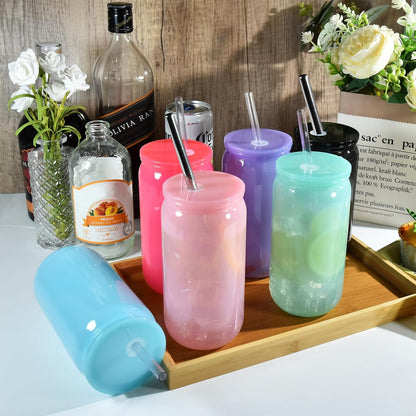 16oz Plastic Mason Jars, 6Pack Clear Mason Drinking Acrylic Cups with Lids and Stainless Steel Straws Iced Coffee Cups Shatterproof Unbreakable Tumblers for Smoothies, Beer, Coffee, Milk Tea, Colored