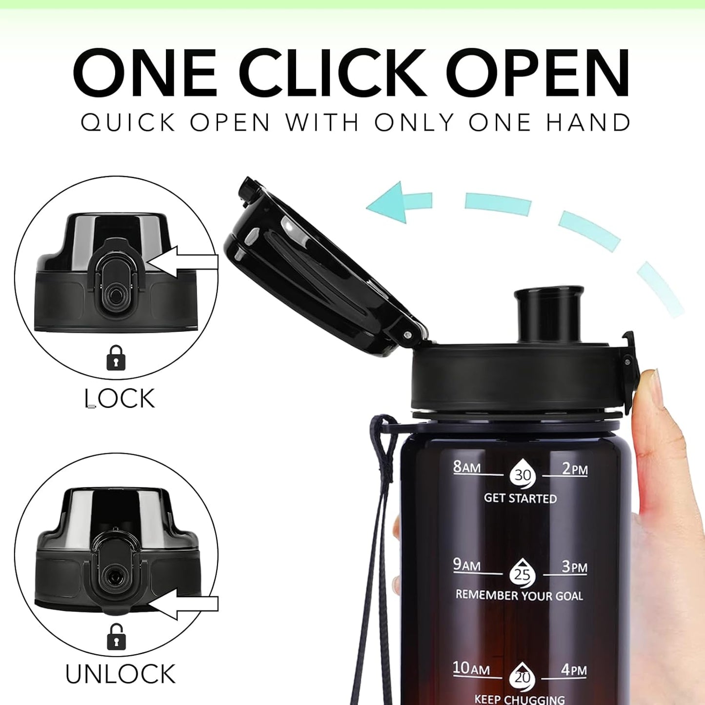 32oz Water Bottle with Time Marker, Motivational Drinking Bottle with Strap, BPA-Free Leak-Proof, Encouraging Water Bottle Time to Drink Water for Gym School Office Travel