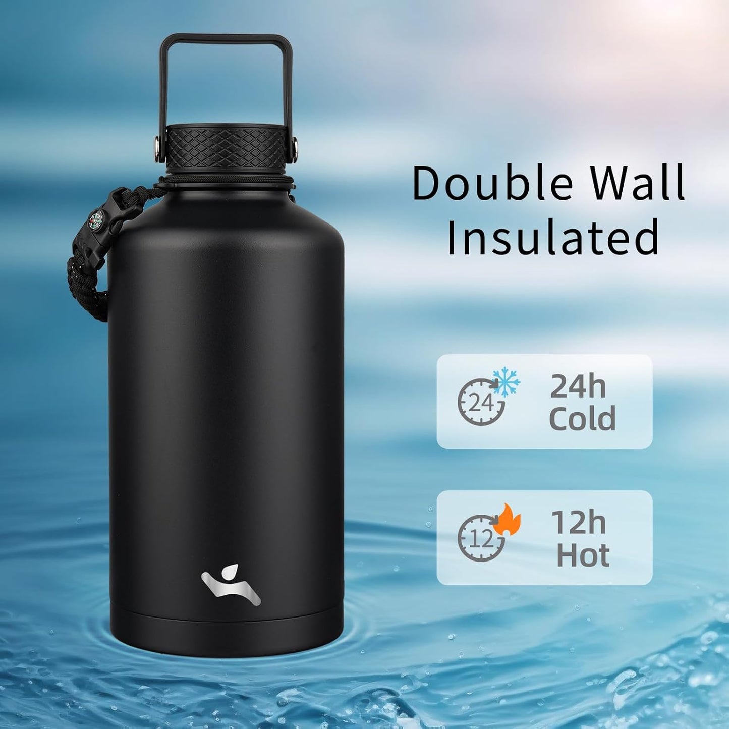 Konokyo 22oz Stainless Steel Bottles with 3 Lids Sport Insulated Water Bottle,Mint