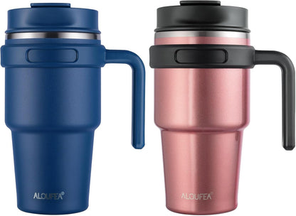 20 oz Insulated Coffee Mug Tumbler with Handle, Stainless Steel Travel Mug Tumbler with Lid and Straw,Double Wall Vacuum Leak Proof Ice Coffee Thermal Cup, Black