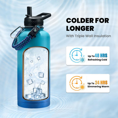 RAYMYLO One Gallon Water Bottle Insulated, Triple Walled Vacuum Stainless Steel (Cold for 48 Hrs), Leak Proof & Non-BPA, Large Water Flask Jug with Paracord Handle & Straw Spout Lids