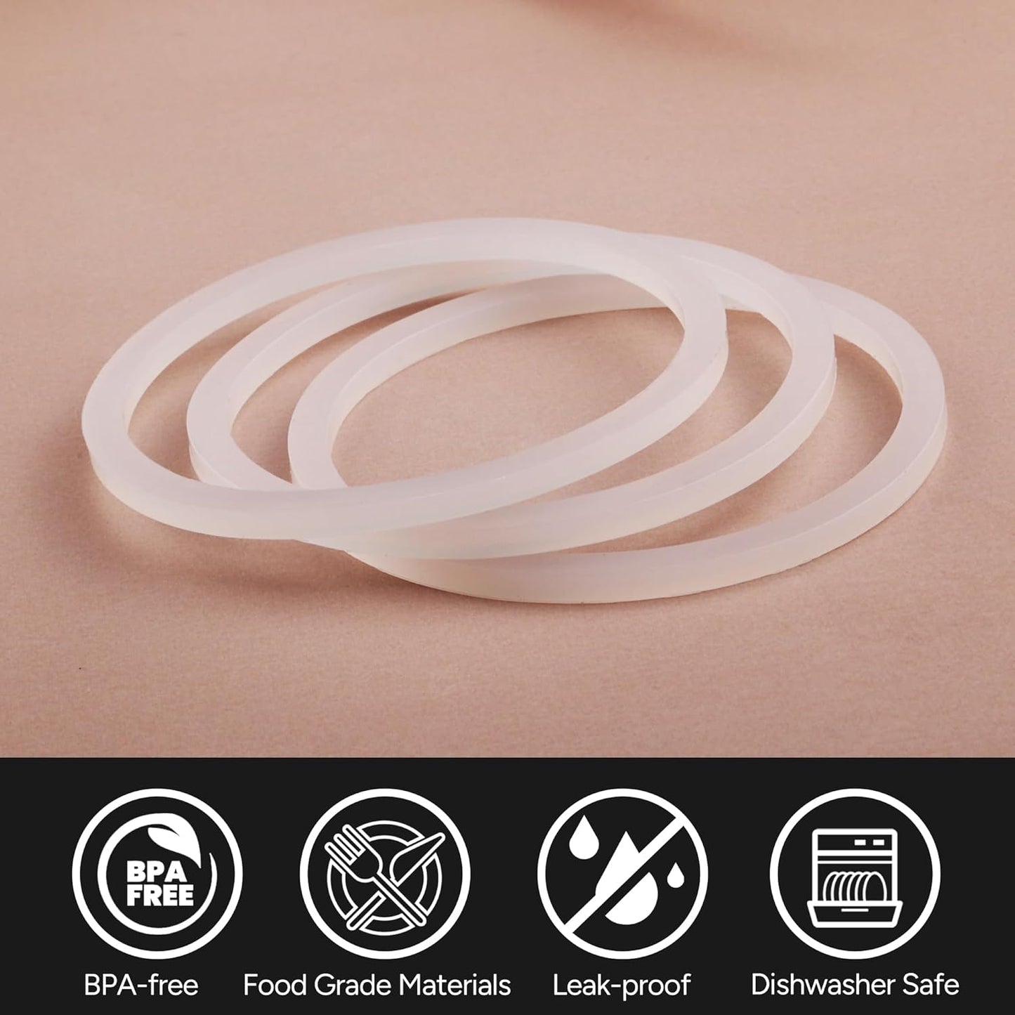 Rubber Gaskets Compatible with Hydro Flask Wide Mouth Lid Cap, Leak-Proof Silicone Seal O-Ring Parts, BPA-Free, 6 Pack