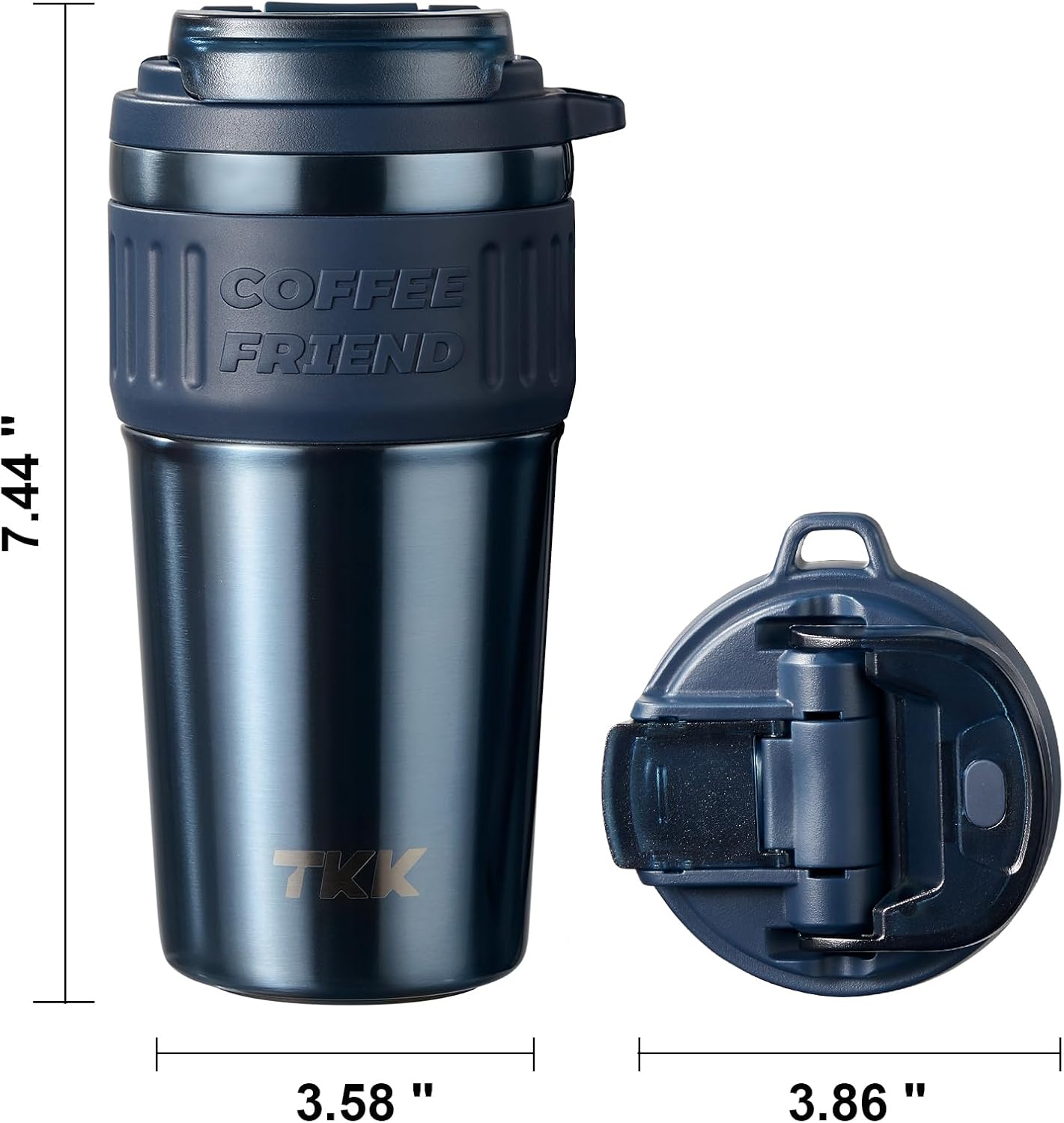 TKK Insulated Coffee Mug with Ceramic Coating, 21oz Iced Coffee Tumbler Cup with Straw Lid Double Wall Vacuum Leak Proof Travel Mug with Strap for Hot and Iced Beverage, Tungsten Steel