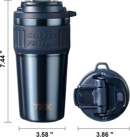 TKK Insulated Coffee Mug with Ceramic Coating, 21oz Iced Coffee Tumbler Cup with Straw Lid Double Wall Vacuum Leak Proof Travel Mug with Strap for Hot and Iced Beverage, Tungsten Steel