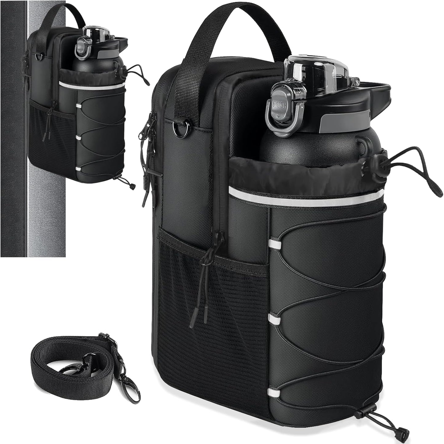 Magnetic Gym Bag for Men and Women, Water Bottle Holder, Gym Pouch with Shoulder Strap for Travel, Sports, Work, Fitness (Strap)