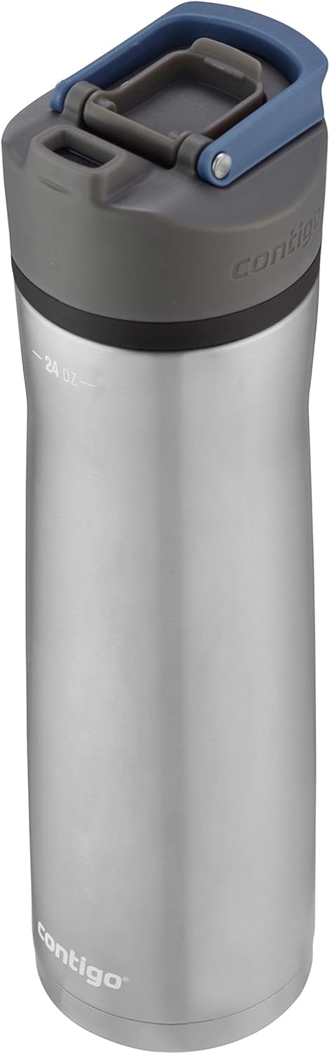 Contigo Cortland Chill 2.0 Vacuum-Insulated Stainless Steel Water Bottle, Spill-Proof Sip Technology, Interchangeable Lid, 24oz, Steel/Licorice, Perfect for Fitness Travel Everyday Use