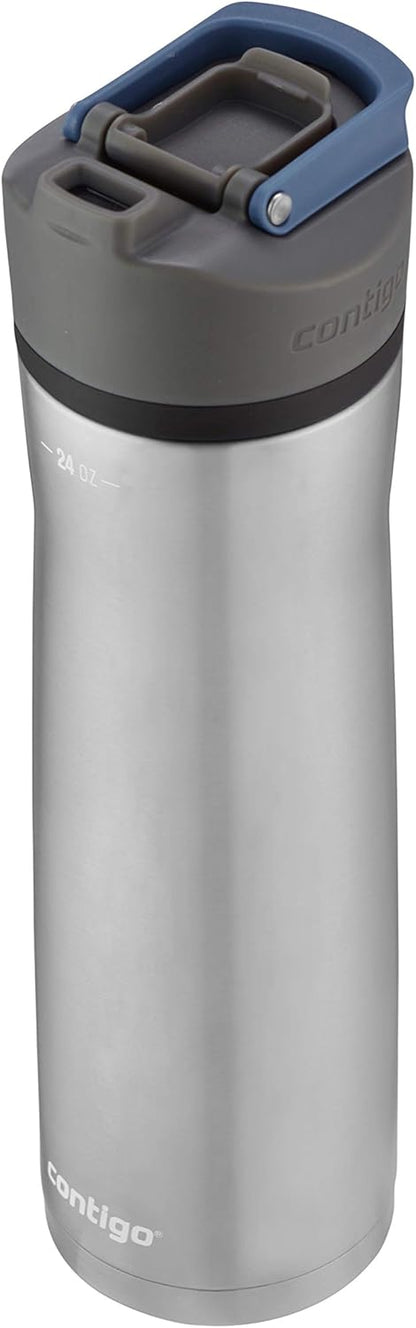 Contigo Cortland Chill 2.0 Vacuum-Insulated Stainless Steel Water Bottle, Spill-Proof Sip Technology, Interchangeable Lid, 24oz, Steel/Licorice, Perfect for Fitness Travel Everyday Use