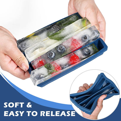 Webake Water Bottle Ice Cube Tray with Silicone Lids, 2 Pcs Long Ice Stick Molds - Stackable & Space-Saving, Perfect for Highball Drinks, Cocktail Parties & Sports Bottles