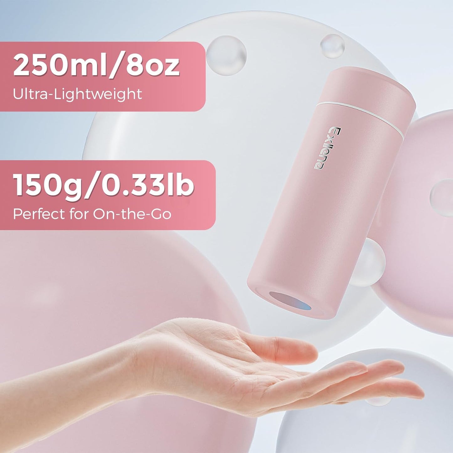 【Upgraded】Exllena Small Insulated Water Bottle 12 oz/350ml– Mini Insulated Water Bottle for Hot & Cold Drinks, Perfect Small Water Bottle for Travel, Purse...(Greyish Blue)