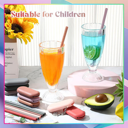 Meanplan 8 Set Cruise Ship Essentials,Silicone Straws with Case Reusable Foldable Portable Drinking Straw for Party Travel Cold or Hot with Carry Case and Cleaning Brushes (Rainbow Colors)