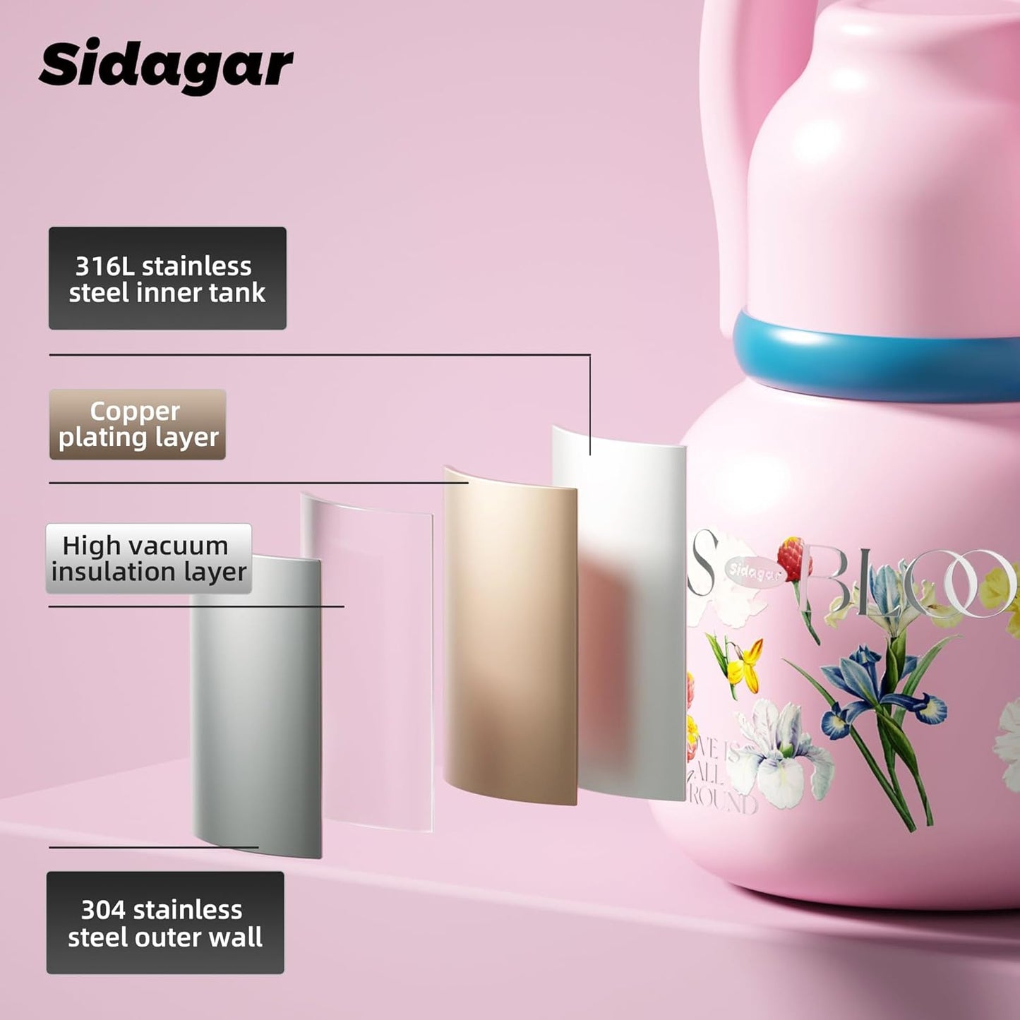 22 oz Water Bottle with Straw and Bowl, Unique Insulated Stainless Steel Tumbler, Spill-proof Reusable BPA-Free Cup, Pilates Wellness Study Travel, with Bonus Strap - Chocolate Black