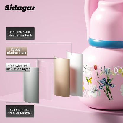 22 oz Water Bottle with Straw and Bowl, Unique Insulated Stainless Steel Tumbler, Spill-proof Reusable BPA-Free Cup, Pilates Wellness Study Travel, with Bonus Strap - Chocolate Black