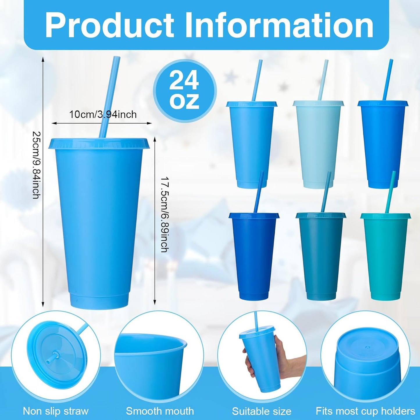 Honeydak 15 Pack Tumbler with Straw and Lid Bulk Cups for Gifts Water Bottle Iced Coffee Travel Mug Cup Reusable Plastic Tumblers for Party Birthdays 24-27 oz (Solid Color)