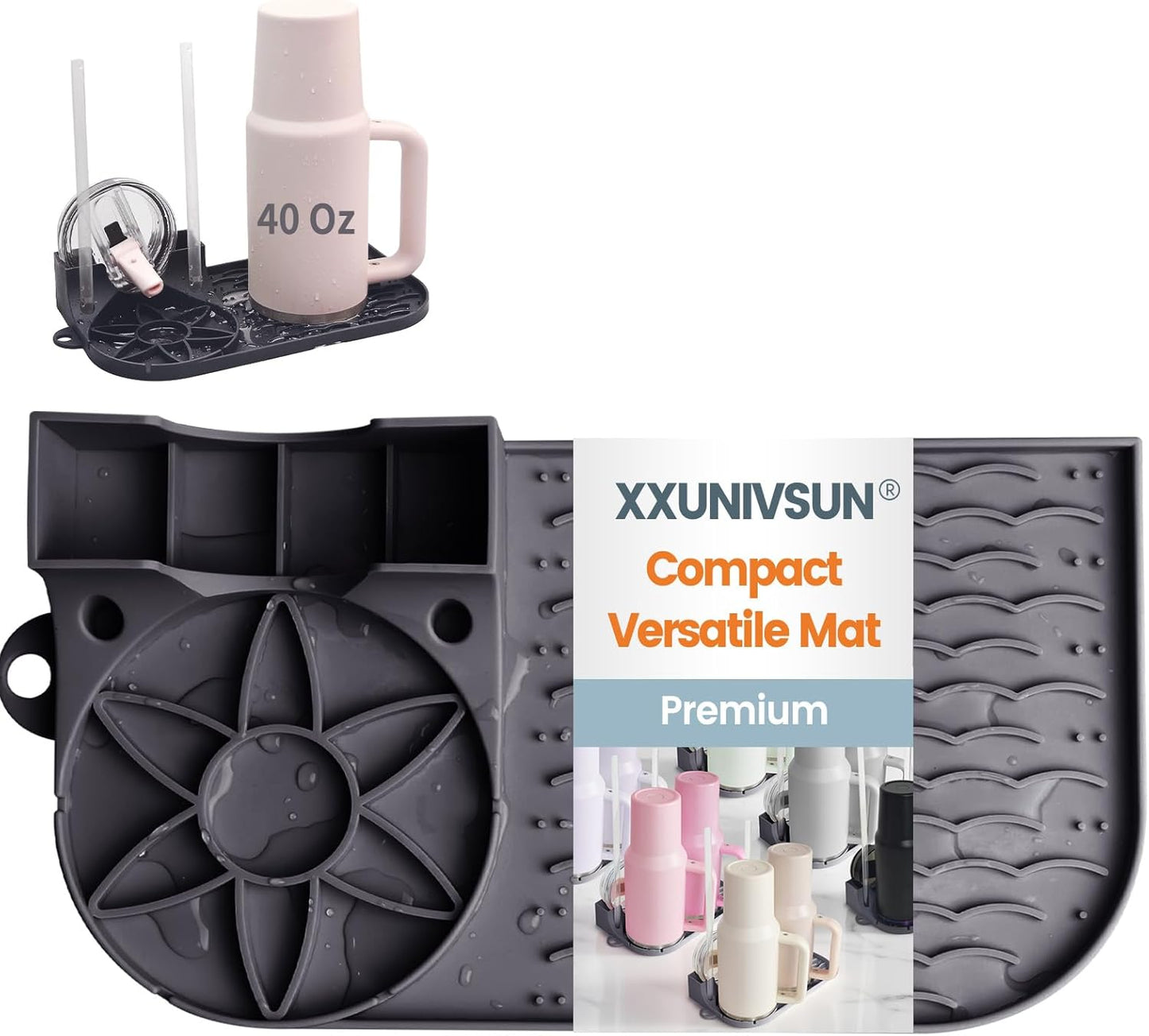 Bottle Drying Rack for Stanley,Water Bottle Drain Pad for Owala Thermos Cups ，Space Saving Drainer Stand Mat ，Silicone Kitchen Counter Racks， Small Tumbler Drainer (1p Gray)