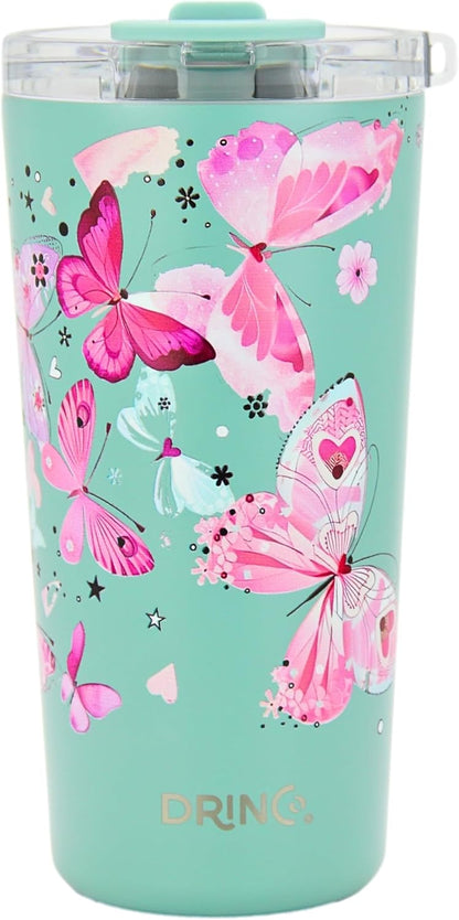 Drinco - 20 oz Stainless Steel Tumbler | Double Walled Vacuum Insulated Mug With Lid, 2 Straws, For Hot & Cold Drinks (20oz Dragonfly)