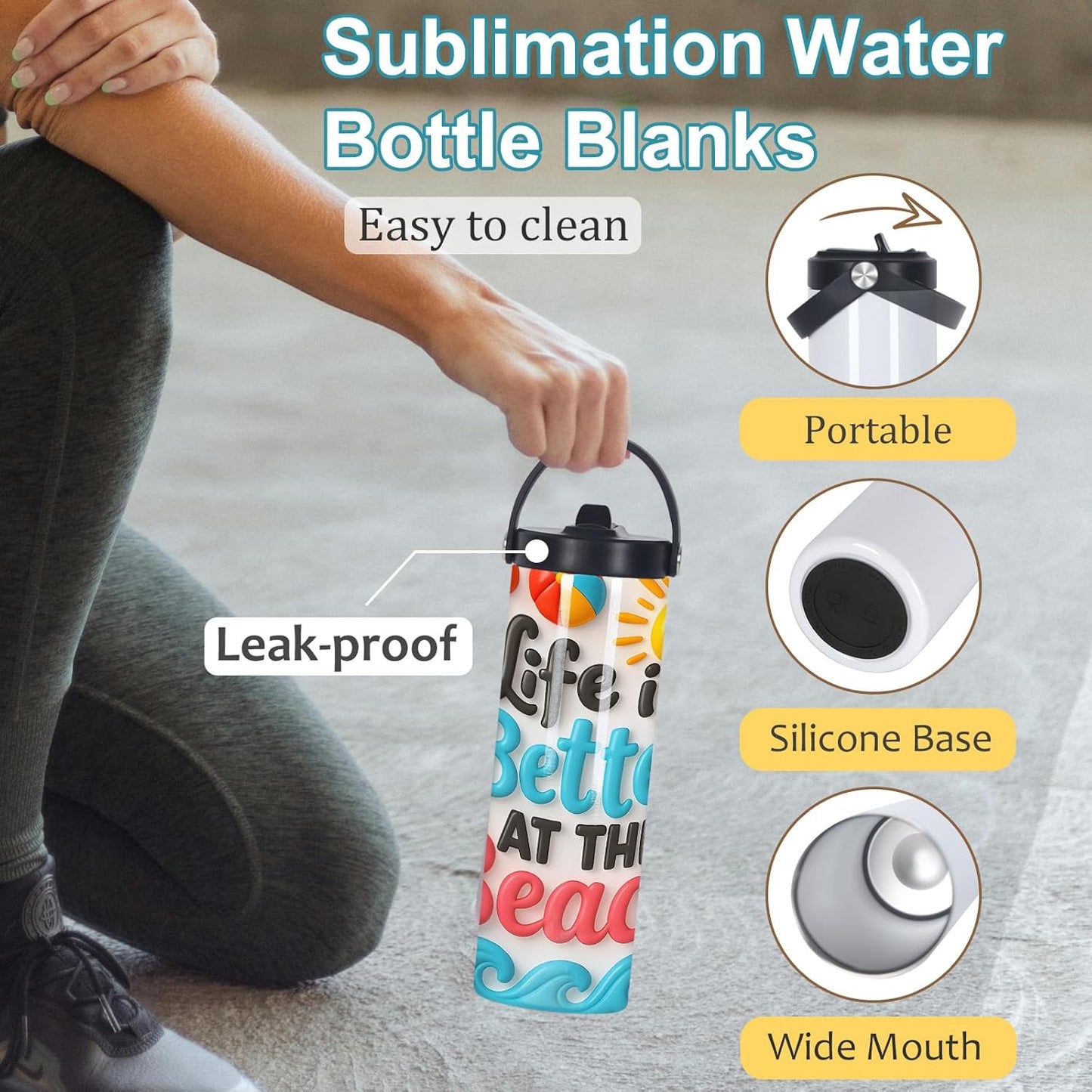 20 Oz Sublimation Tumblers Bulk Skinny Straight, 25 Pack Sublimation Sport Water Bottles Blanks with Portable Handle, Double Wall Stainless Steel Tumbler Cup for Heat Transfer, Individual Box