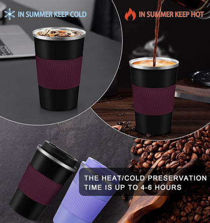KETIEE Travel Coffee Mug Spill Proof 12oz, Insulated Travel Mug to Go, Reusable Coffee Cup with Seal Lid, Vacuum Stainless Steel Tumbler for Hot/Cold Drinks (Red)