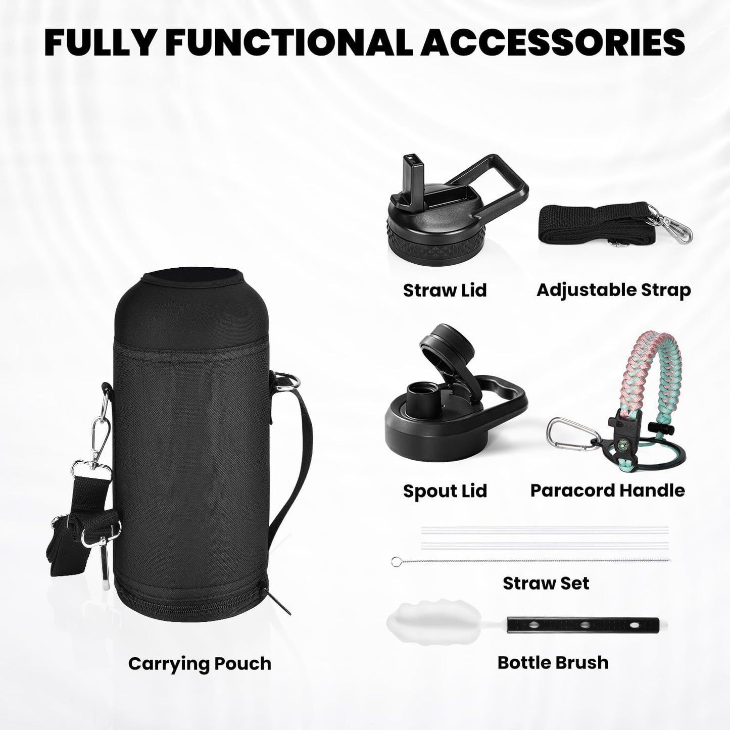 RAYMYLO One Gallon Water Bottle Insulated, Triple Walled Vacuum Stainless Steel (Cold for 48 Hrs), Leak Proof & Non-BPA, Large Water Flask Jug with Paracord Handle & Straw Spout Lids