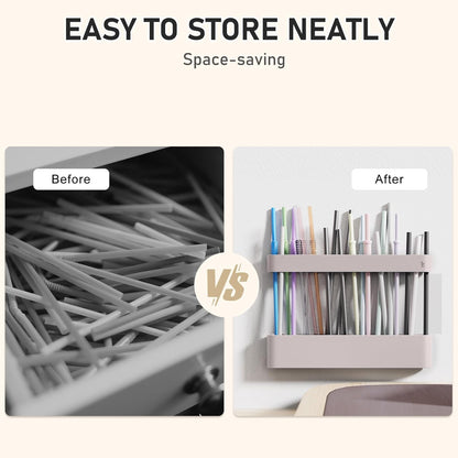 ABLY Straw Holder, reusable straw storage rack, suitable for kitchen walls, counters, cabinet doors, refrigerator doors, etc (Dark blue)