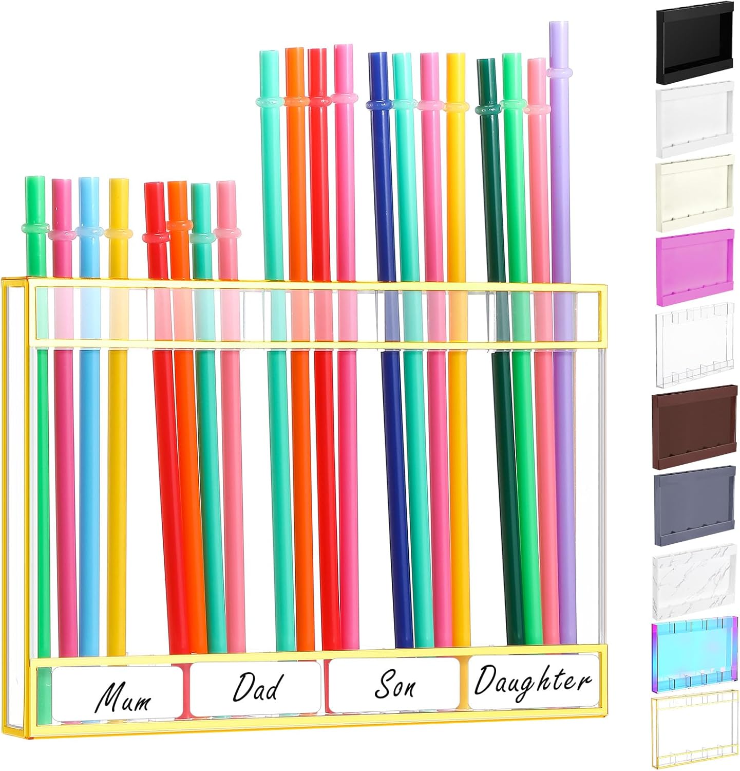 Qinyoung Acrylic Straw Holder for Cabinet Door with Double Sided Adhesive Tape Reusable Straw Organizer Tumbler Storage Kitchen Accessories Container for Counter Cupboard(Classic,Large,Transparent)