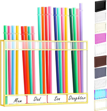 Qinyoung Acrylic Straw Holder for Cabinet Door with Double Sided Adhesive Tape Reusable Straw Organizer Tumbler Storage Kitchen Accessories Container for Counter Cupboard(Classic,Large,Transparent)