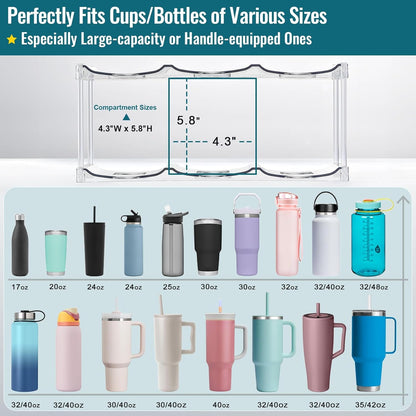 Design for Stanley 40 OZ & Large Bottles & Tumblers with Handle - Acrylic Water Bottle Organizer - Stackable Clear Wine Rack Cup Holder for Home Kitchen Pantry Shelf Countertop Cabinet, 4 Tier Hold 16