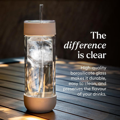 Ember Cold Tumbler 16 oz – Insulated Glass Iced Coffee Cup with Straw & Spill-Proof Lid, Keeps Drinks Cold, Eliminates Condensation, Modern Double-Wall Design, Sandstone