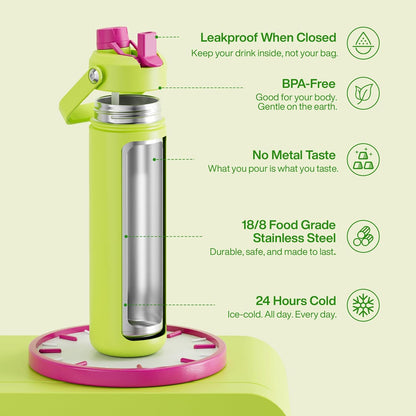 ENCOOL Insulated Water Bottle with Straw Stainless Steel Water Bottle, Leak-Proof, BPA-Free, Double Wall Vacuum Keeps Cold for 24 Hours for Sports, Travel, School (26 oz, Cotton Candy) - Colors A