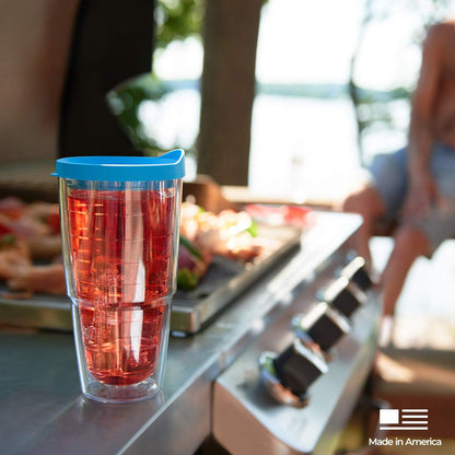 Tervis Clear & Colorful Lidded Made in USA Double Walled Insulated Tumbler Travel Cup Keeps Drinks Cold & Hot, 24oz, Black Lid, 1 Count (Pack of 1)