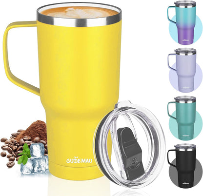 20 oz Insulated Coffee Mug with Ceramic Coating, Stainless Steel Travel Mug Tumbler with Handle Lid and Straw, Double Wall Leak-Proof Coffee Travel Mug Keeps Drink Hot and Cold (Black)