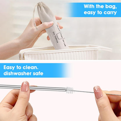 MUTNITT Set of 20 10.5" Reusable Bent Stainless Steel Straws with 20 Silicone Tips 5 Cleaning Brush 1 Travel Case Eco Friendly Extra Long Metal Straw Drinking for 20 24 30 oz Tumbler