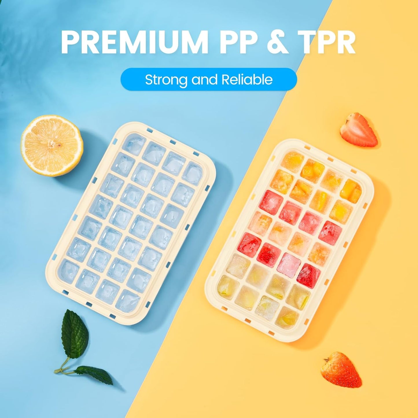 Ice Cube Tray with Lid and Bin, PHINOX 56 pcs Ice Trays for Freezer, Ice Cube Trays for Freezer with 2 trays, Container, Lid & Ice Scoop, BPA Free
