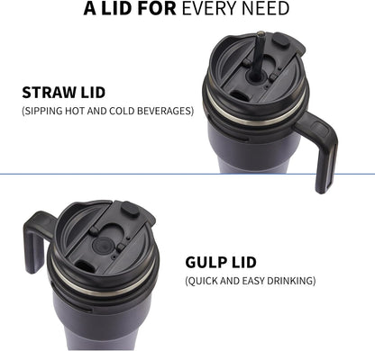 20 oz Insulated Coffee Mug Tumbler with Handle, Stainless Steel Travel Mug Tumbler with Lid and Straw,Double Wall Vacuum Leak Proof Ice Coffee Thermal Cup, Black