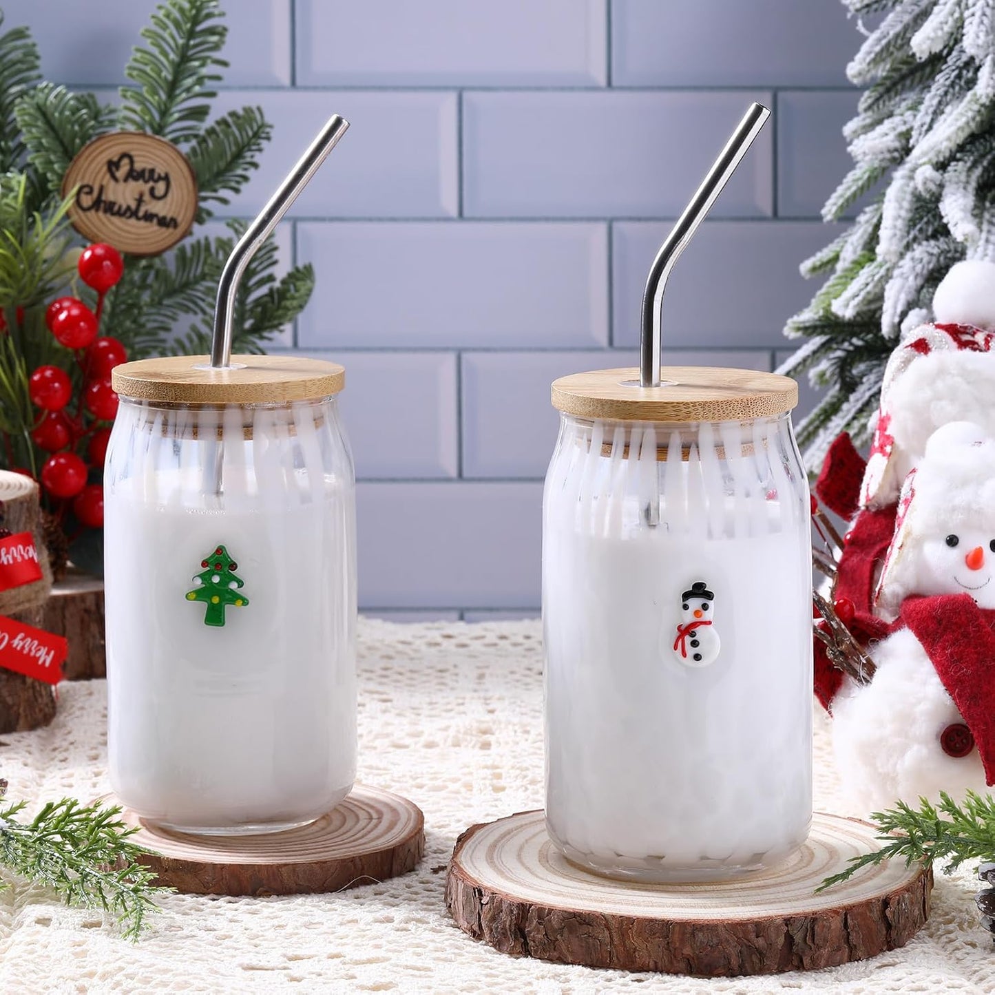 Honeydak 2 Pcs Icon Juice Glass Tumbler with Lid & Straw - 18 oz Cloud and Sun Icon Can Shape Glass Cups Coffee Juice Beer Soda Drinking Cup for Summer Halloween Christmas Party Supplies Gift