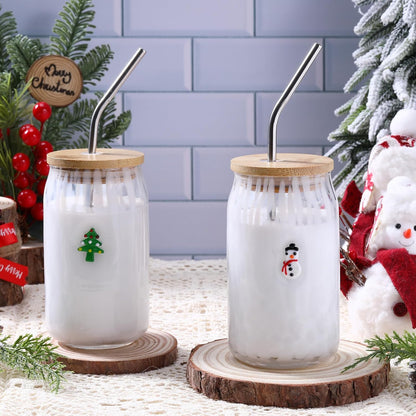 Honeydak 2 Pcs Icon Juice Glass Tumbler with Lid & Straw - 18 oz Cloud and Sun Icon Can Shape Glass Cups Coffee Juice Beer Soda Drinking Cup for Summer Halloween Christmas Party Supplies Gift